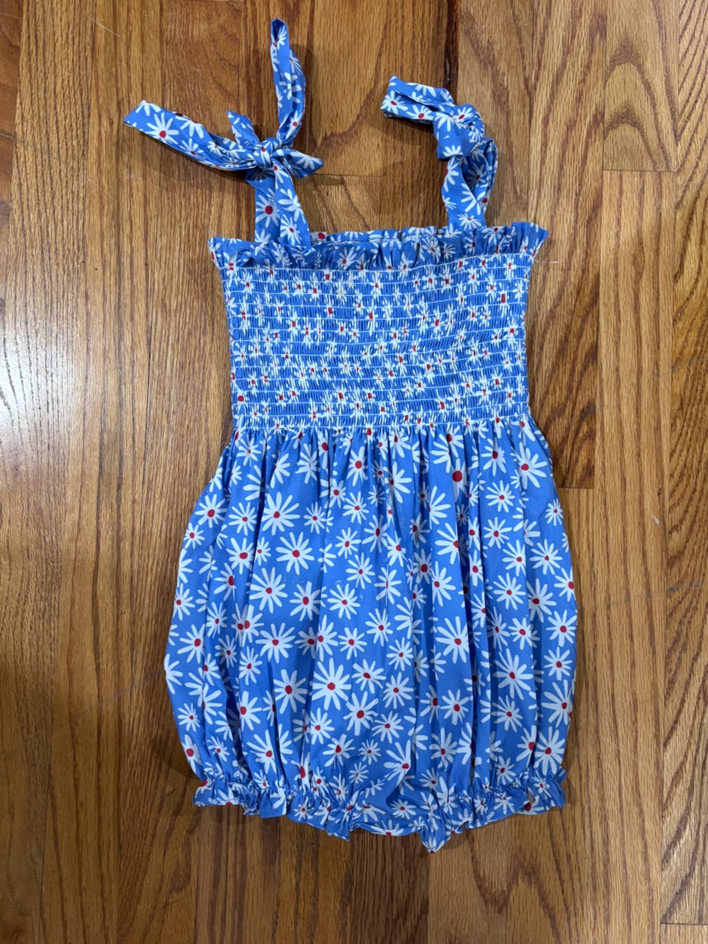 Cecil and Lou Blue Daisy Smocked Bubble Romper 3T